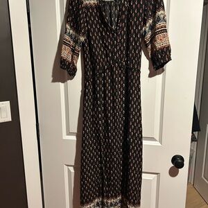 Bohemian Revolver Wild Heart Black and Orange Maxi Dress side slits medium